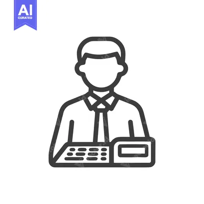 Aset premium populer: Faceless Businessman at Desk with Keyboard, Modern Outline Icon