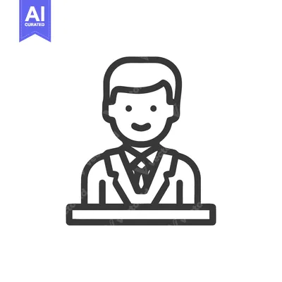Smiling Professional Man in Suit and Tie, Minimalist Outline Icon
