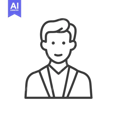 Aset premium populer: Minimalist Line Art Icon of a Young Man with a Gentle Smile and Quiff
