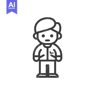 Aset premium populer: Bold line art icon of a young man in a jacket, a minimalist character