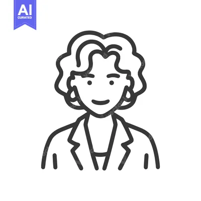 Premium design asset: Professional Woman with Curly Hair and Blazer, Minimalist Line Art Ico