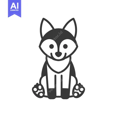 A Black and White Cartoon Illustration of a Husky Dog Sitting with Its