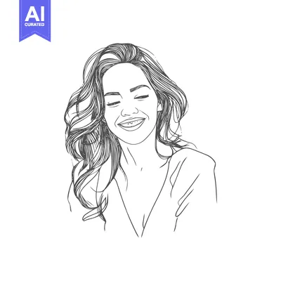 Carefree Laughter Captured in a Textured Monochrome Line Drawing