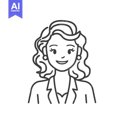 Friendly Professional Woman with Wavy Hair and Earrings, Clean Line Ar