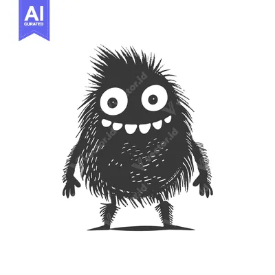 A black and white cartoon monster with a wide smile