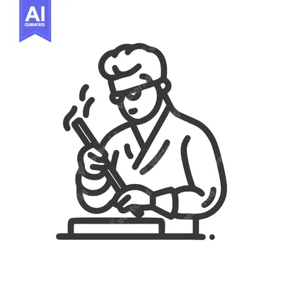 Concentrated Welder with Goggles and Hot Tool, Minimalist Line Art Ico