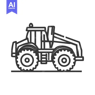 Rugged Farm Tractor Rendered in a Bold Monochrome Line Art Style