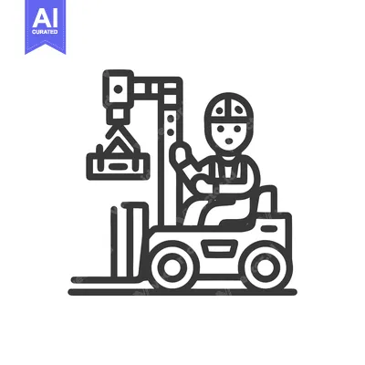 Skilled Operator Maneuvering a Forklift with a Crane Hoist: Line Art I