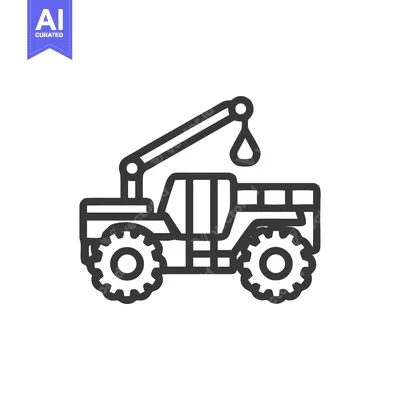Monochrome Line Art Icon of an Off-Road Truck with a Crane and Liquid
