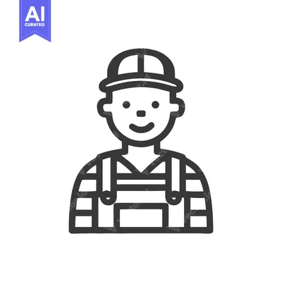 Popular premium asset: Smiling Worker in Hard Hat and Overalls, Minimalist Outline Icon