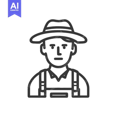 Aset desain premium: Stoic Farmer Bust Portrait in Minimalist Line Art Style