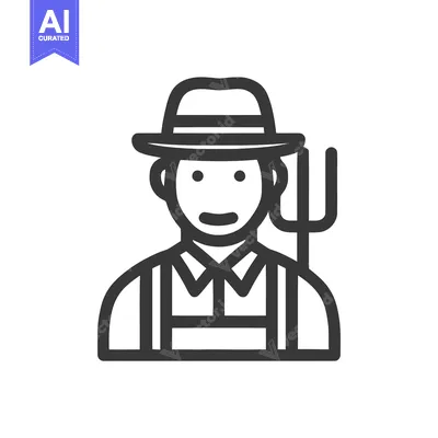 Modern Outline Icon of a Friendly Farmer with Hat and Pitchfork