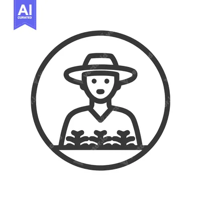 Aset premium populer: Minimalist Farmer Icon with Hat and Crops in a Circular Frame