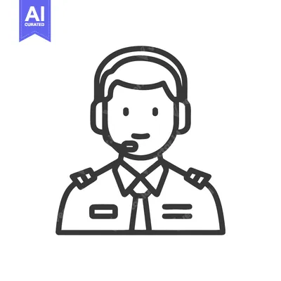 Professional Airline Pilot with Headset, Minimalist Line Art Icon