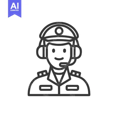Friendly Pilot Bust in Uniform with Headset, Minimalist Line Art Icon