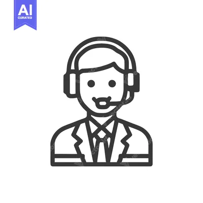 Aset desain premium: Professional Operator in Suit with Headset, Minimalist Line Art Icon