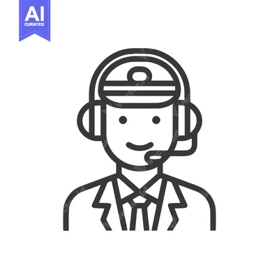 Smiling Pilot Bust with Communications Headset, Clean Line Icon