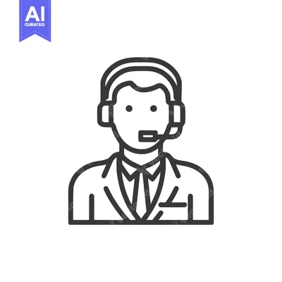 Professional Call Center Operator in a Suit, a Minimalist Line Icon
