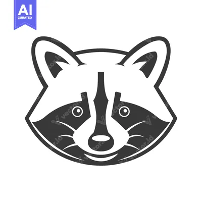 Premium design asset: A black and white cartoon raccoon face with a smile
