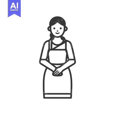 Aset premium populer: Minimalist Line Art Icon of a Friendly Woman in an Apron