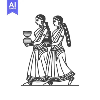 Elegant Indian Women in Profile, a Stylized Monochrome Cultural Illust