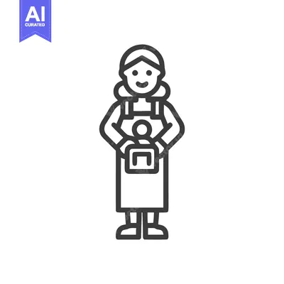 Premium design asset: Smiling Mother Holding Her Baby in a Carrier, a Minimalist Line Art Ic