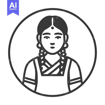 Minimalist Line Art Icon of an Indian Woman with Braids and Bindi