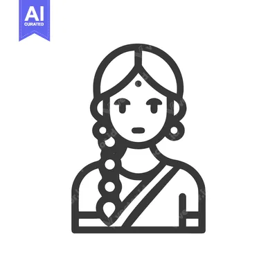 Premium design asset: Minimalist line icon of an Indian woman with a traditional bindi, brai