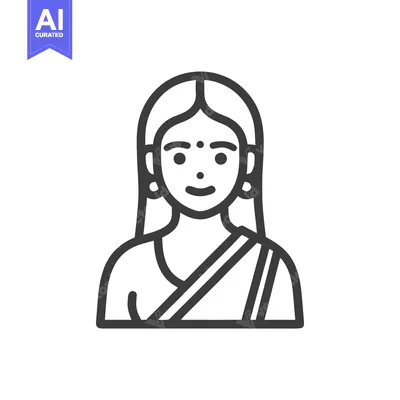 Serene Indian Woman with Bindi: Minimalist Line Art Portrait