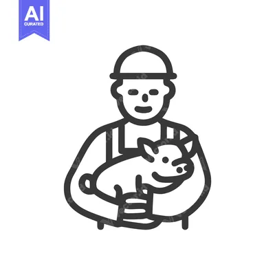 Popular premium asset: Minimalist Line Icon of a Farmer Cradling a Happy Piglet