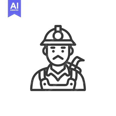 Minimalist Line Art Icon of a Miner or Construction Worker with Hard H
