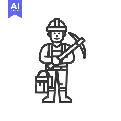 Aset premium populer: Simple Line Icon of a Miner or Construction Worker with Pickaxe and Bu