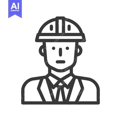 Professional Male Worker Icon with Hard Hat and Tie, Minimalist Line A