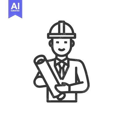 Popular premium asset: Vector Line Icon of a Smiling Male Architect or Engineer Holding Bluep