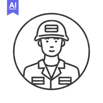 Popular premium asset: Minimalist Line Art Icon of Construction Worker or Engineer in Hard Ha