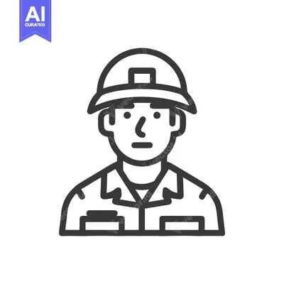 Aset premium populer: Minimalist Line Art Icon of Construction Worker or Engineer in Hard Ha