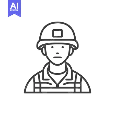 Aset premium populer: Modern Line Art Icon of a Construction Worker or Engineer in Hard Hat