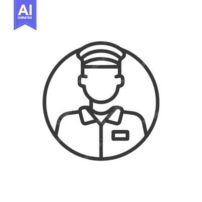 Aset desain premium: Simple Line Art Icon of a Faceless Service Worker in Uniform and Cap
