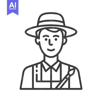 Popular premium asset: Smiling Line Art Icon of Male Artist with Hat and Paintbrush, Creative