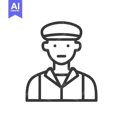 Aset premium populer: Minimalist Line Icon of Person in Uniform Cap, Simple Avatar Outline