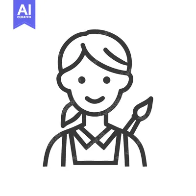 Smiling Female Artist Avatar Icon with Paintbrush and Apron, Simple Li