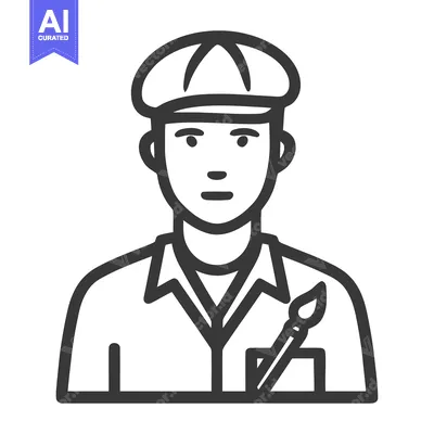 Popular premium asset: Minimalist Line Art Icon of a Creative Artist or Painter Wearing a Ber