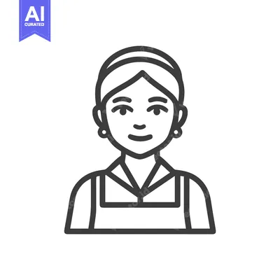 Friendly Service Worker Woman in Apron, Minimalist Line Art Icon