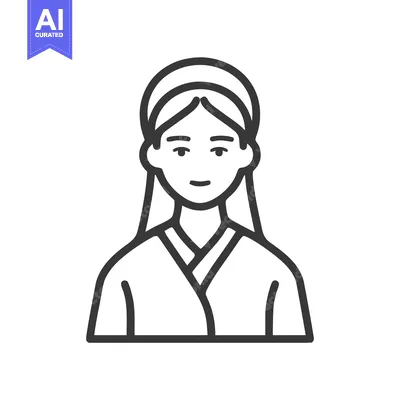 Elegant Asian Woman in Traditional Robe, a Serene Minimalist Line Art