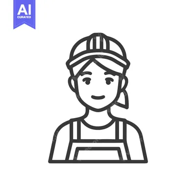 Aset premium populer: Friendly Female Construction Worker with Ponytail Line Art Icon