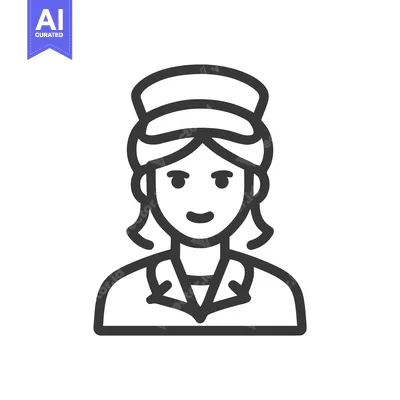 Aset desain premium: Professional Woman in Uniform and Hat, Minimalist Line Art Avatar