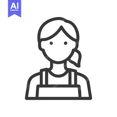 Aset premium populer: Minimalist line art icon of a woman in an apron, a simple and clean ve