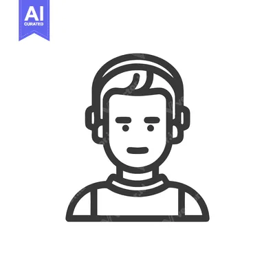 Sleek Monochrome Line Art Icon of a Man with Headphones and a Neutral