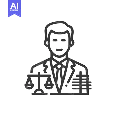 Modern Line Icon of a Lawyer with Scales of Justice and Legal Symbols