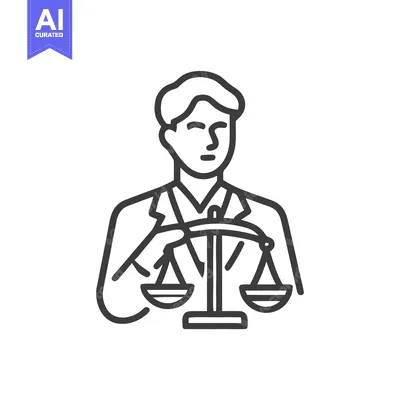 Modern Line Art of a Judge with Scales, Symbolizing Fairness and Law